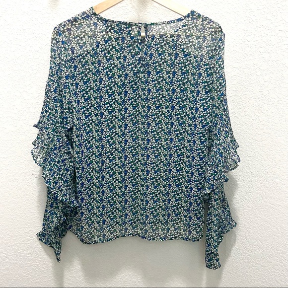 ANTHROPOLOGIE Sunday in Brooklyn Forget-Me-Not Sheer Printed Ruffle Top- Medium - Picture 12 of 16